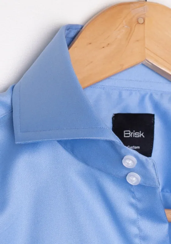Mid Blue Twill High Collar Shirt sold by Brisk Shirts