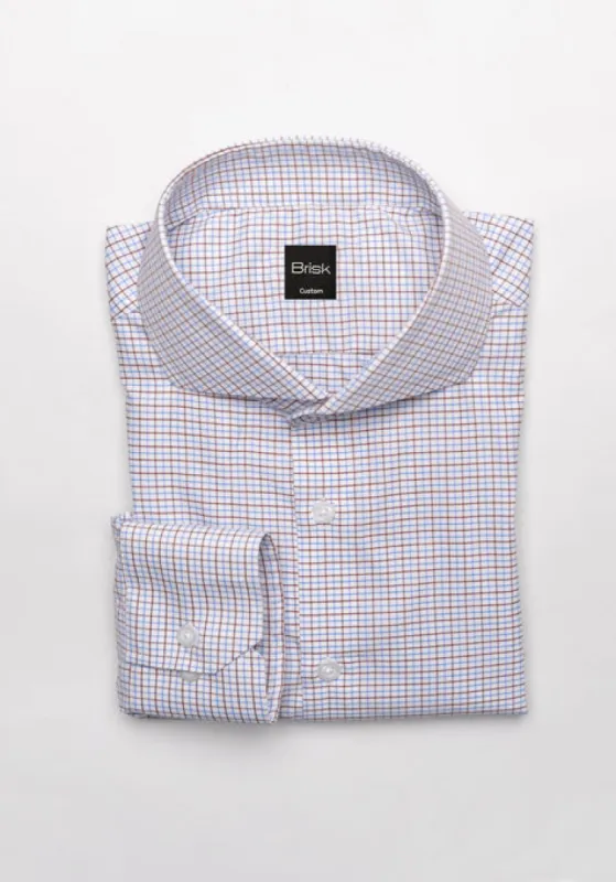 Sky Blue Brown Grid Checkered Performance Stretch Shirt - Wrinkle Free sold by Brisk Shirts