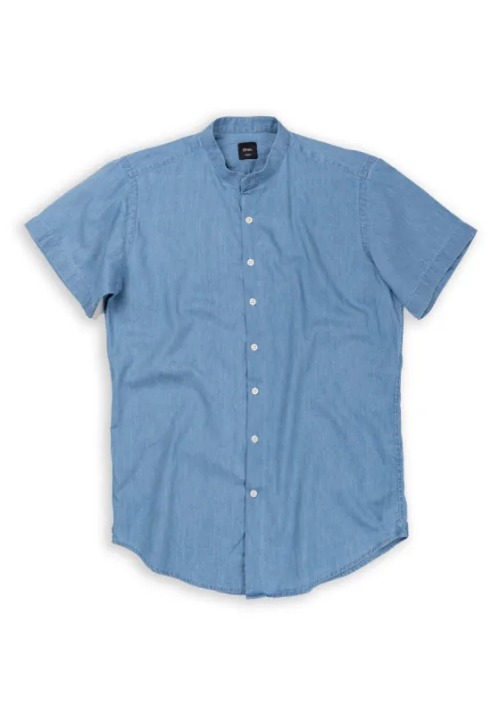 Summer Denim Light Wash Shirt - Half Sleeves Band Collar sold by Brisk Shirts