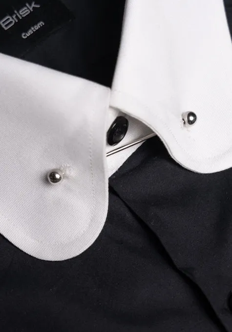 Egyptian Black Light Weight 80's Poplin Shirt - White Club Pin Collar sold by Brisk Shirts product image thumbnail 2