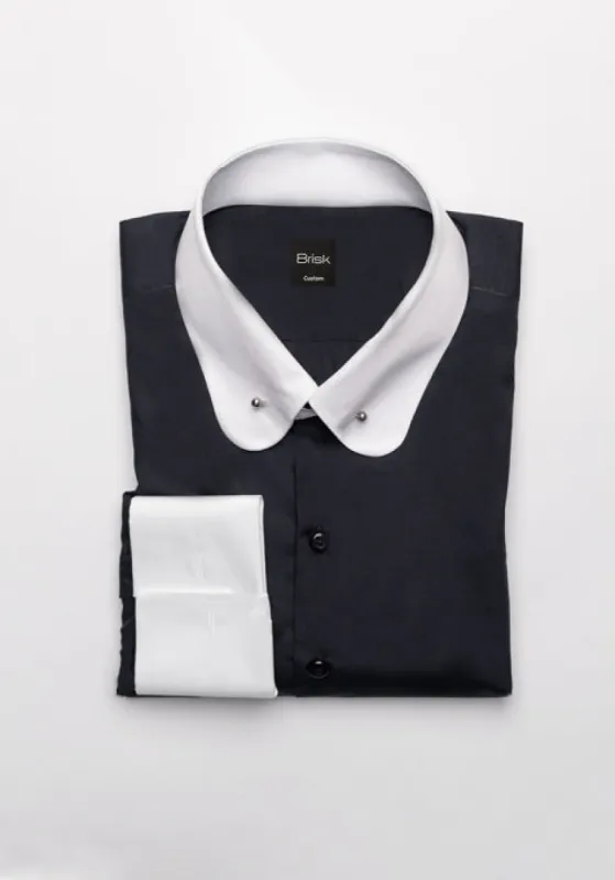 Egyptian Black Light Weight 80's Poplin Shirt - White Club Pin Collar sold by Brisk Shirts