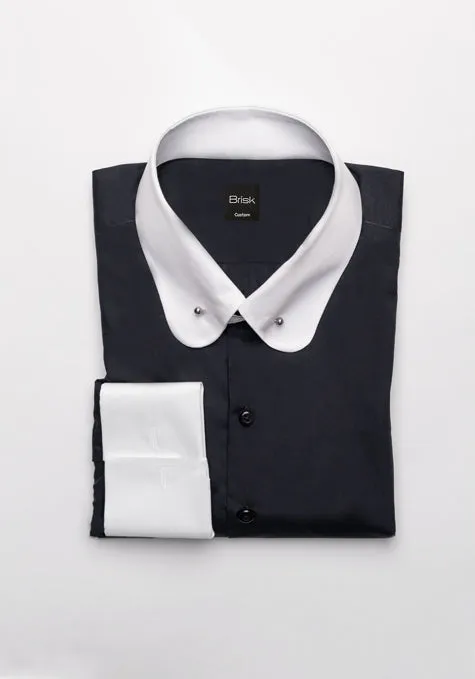 Egyptian Black Light Weight 80's Poplin Shirt - White Club Pin Collar sold by Brisk Shirts