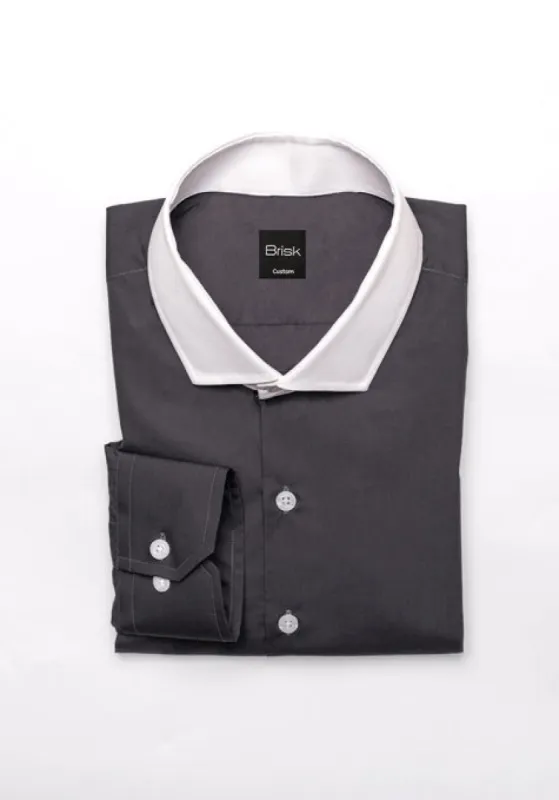 Egyptian Grey Light Weight 80's Poplin Shirt - White Classic Collar made by Brisk Shirts