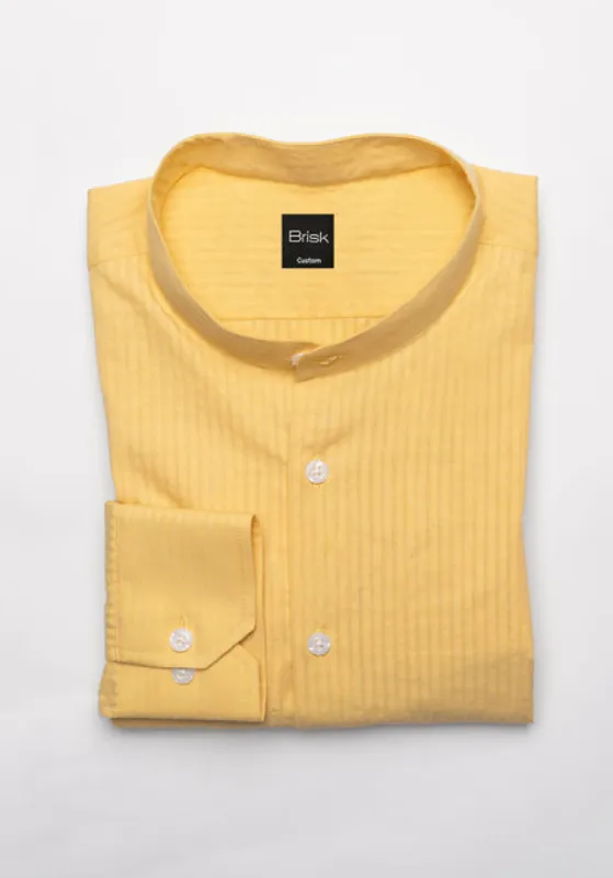 Mustard Seersucker Shirt - Band Collar sold by Brisk Shirts