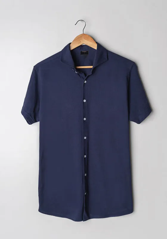 Midnight Blue Feather Soft Piqué Half Sleeve Shirt sold by Brisk Shirts