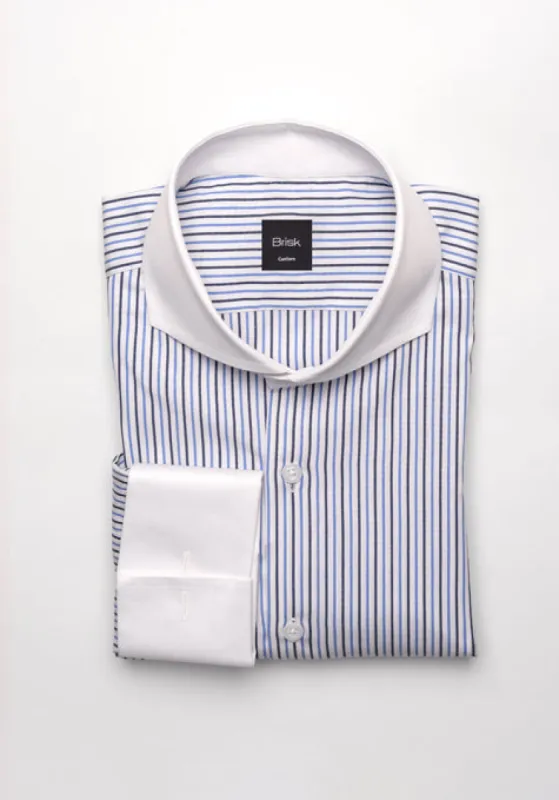 Black & Blue Pencil Stripes Shirt -White Cut Away Extreme Collar sold by Brisk Shirts