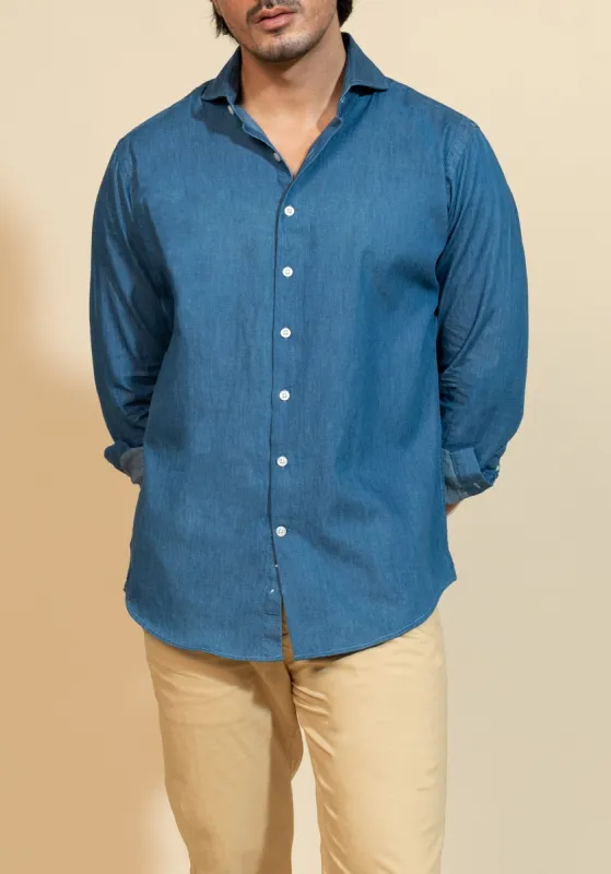 Denim Dark Wash Shirt - Cut Away Extreme Collar sold by Brisk Shirts