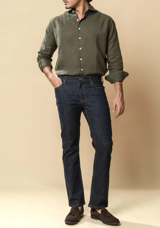 Dark Army Green Irish Linen Shirt sold by Brisk Shirts