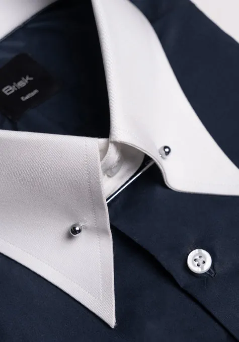 Egyptian Navy Blue Light Weight 80's Poplin Shirt - White Straight Pin Collar sold by Brisk Shirts product image thumbnail 2