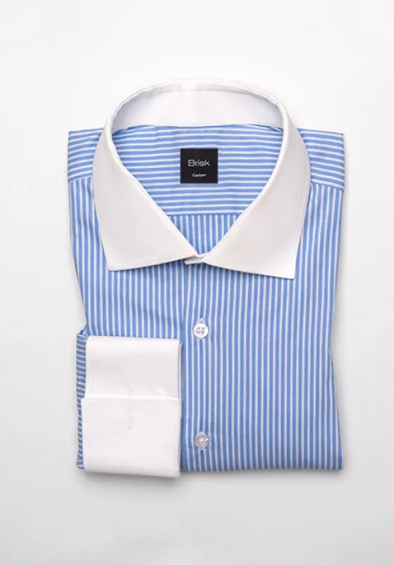 Mid Blue Pencil Stretch Stripes Shirt - White Cut Away Classic Collar sold by Brisk Shirts