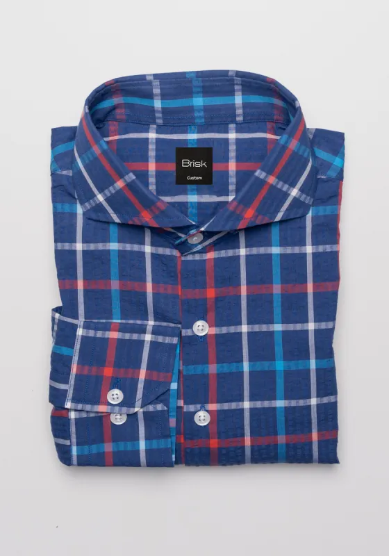 Multi Blue Checkered Seersucker Shirt sold by Brisk Shirts