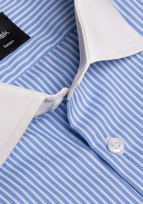 Mid Blue Pencil Stretch Stripes Shirt - White Cut Away Classic Collar sold by Brisk Shirts product image thumbnail 2