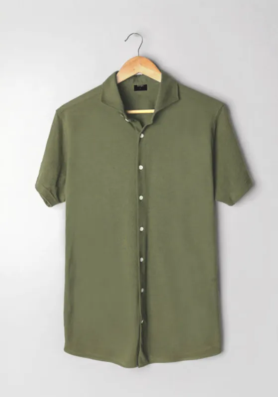 Military Green Feather Soft Piqué Half Sleeve Shirt sold by Brisk Shirts