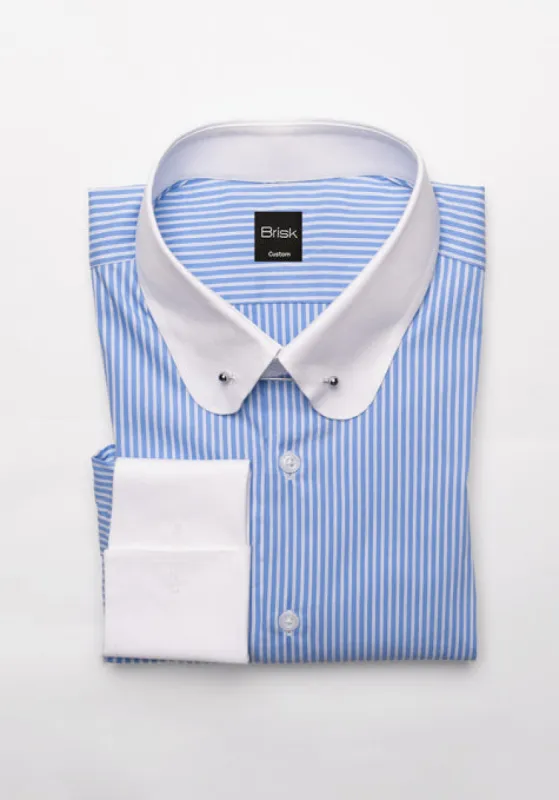 Mid Blue Pencil Stretch Stripes Shirt -White Club Collar With Pin sold by Brisk Shirts