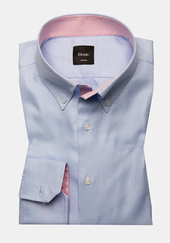 Sky Blue Twill Shirt - Pink Contrast sold by Brisk Shirts