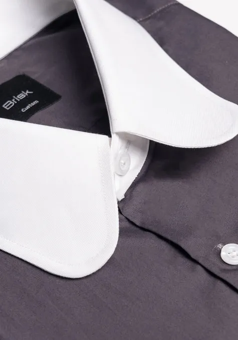 Egyptian Grey Light Weight 80's Poplin Shirt - White Club Collar sold by Brisk Shirts product image thumbnail 2