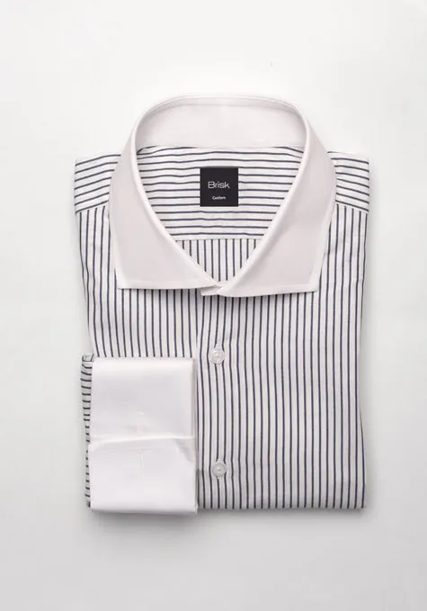 Crisp Black Pencil Stripes Shirt - White Classic Collar sold by Brisk Shirts