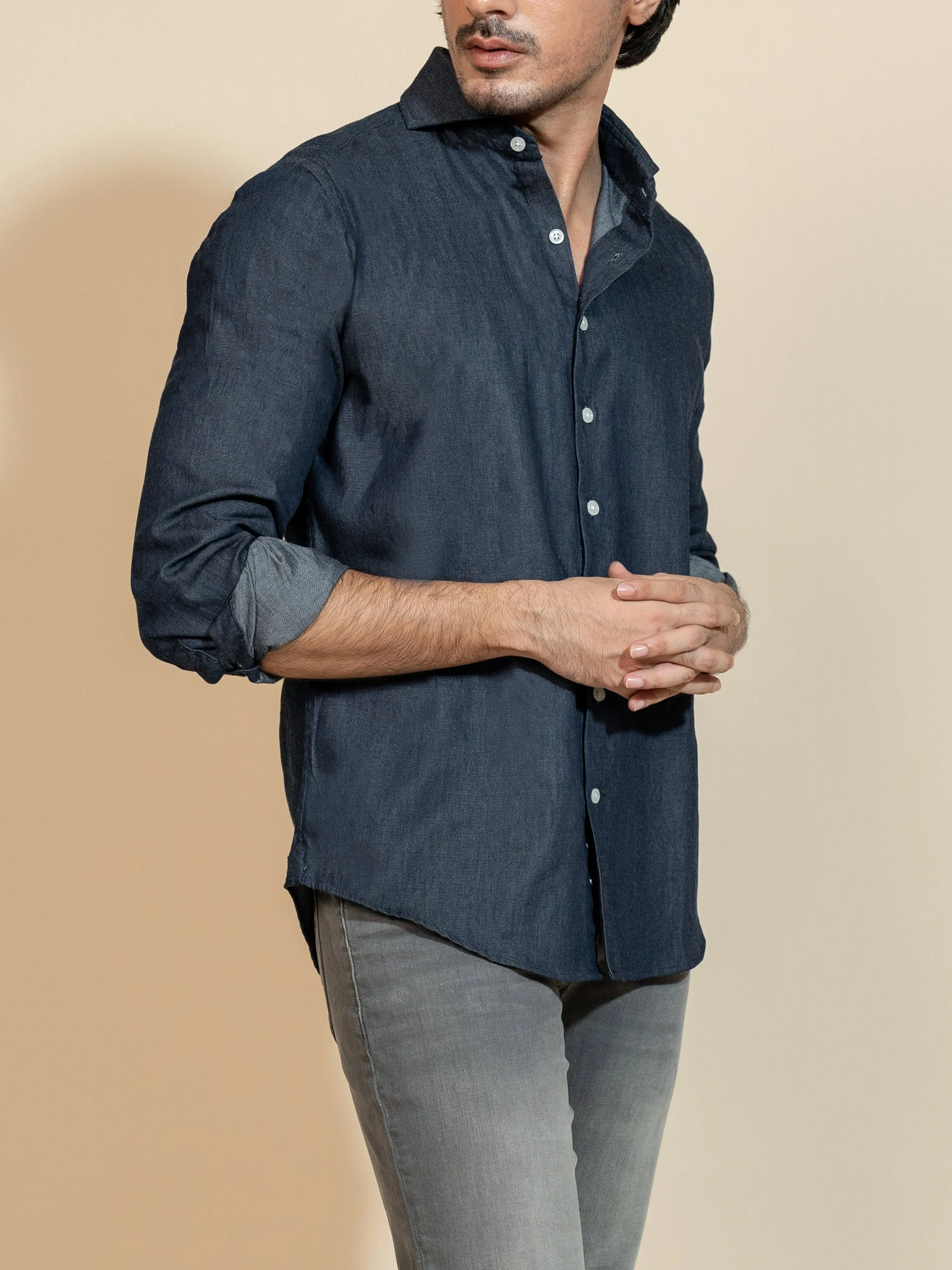 Denim Rinse Wash Shirt - Cut Away Extreme Collar sold by Brisk Shirts