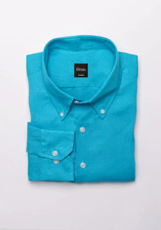 Turquoise Italian Linen Shirt sold by Brisk Shirts