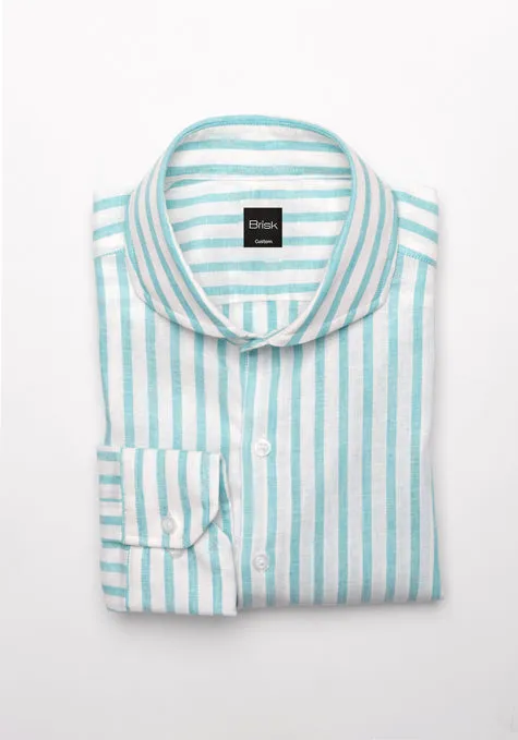 Sea Green Cotton Linen Stripes Shirt sold by Brisk Shirts