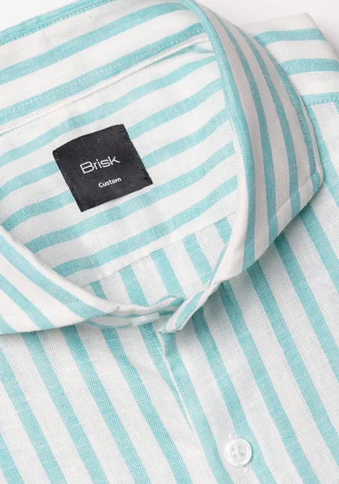Sea Green Cotton Linen Stripes Shirt sold by Brisk Shirts product image thumbnail 2