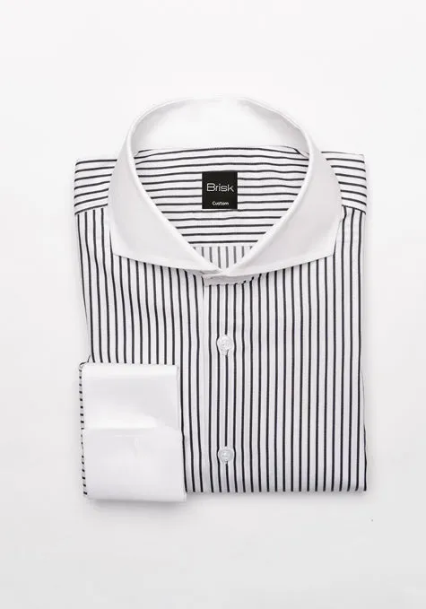 Fine Crisp Black Structured Stripes Shirt - Wrinkle Resistant - White Extreme Collar sold by Brisk Shirts