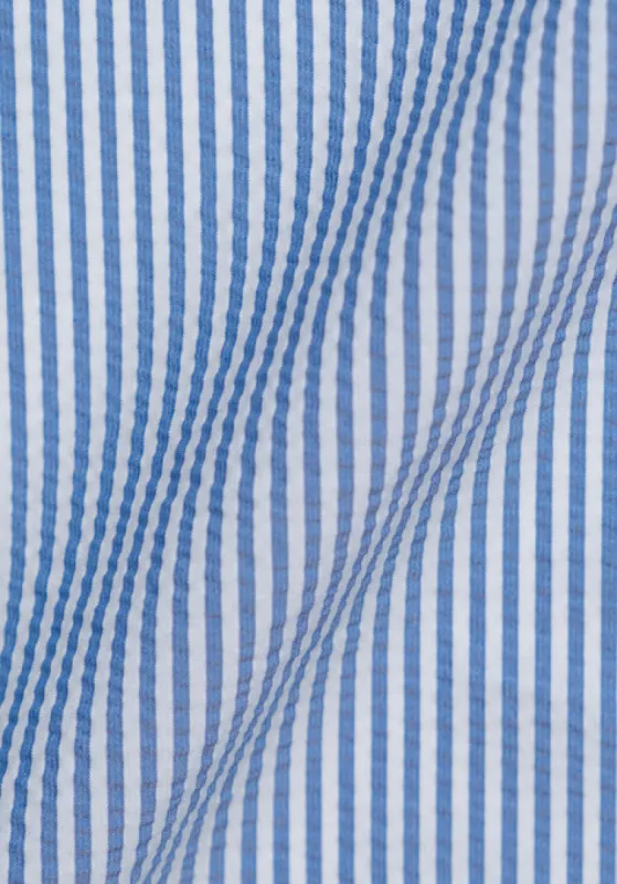 Blue Narrow Seersucker Performance Stretch Stripes - Wrinkle Free sold by Brisk Shirts
