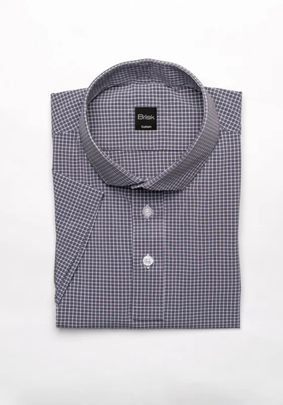 Grey Mini Checkered Four-Way Performance Stretch Half Sleeves Shirt - Wrinkle Free sold by Brisk Shirts