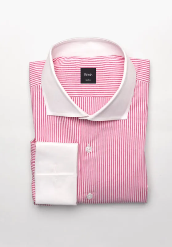 Bright Pink Narrow Stretch Stripes Shirt - White Classic Collar sold by Brisk Shirts