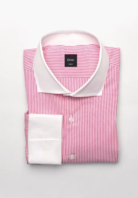 Bright Pink Narrow Stretch Stripes Shirt - White Cut Away Classic Collar sold by Brisk Shirts