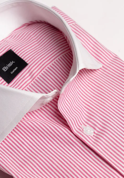 Bright Pink Narrow Stretch Stripes Shirt - White Cut Away Classic Collar sold by Brisk Shirts product image thumbnail 2