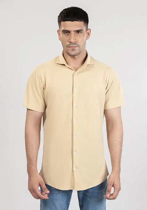 Tan Feather Soft Piqué Half Sleeve Shirt sold by Brisk Shirts