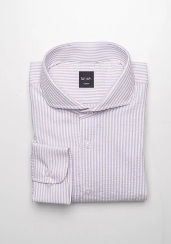 Pastel Lavender Seersucker Stripes Shirt - Cut Away Extreme Collar sold by Brisk Shirts