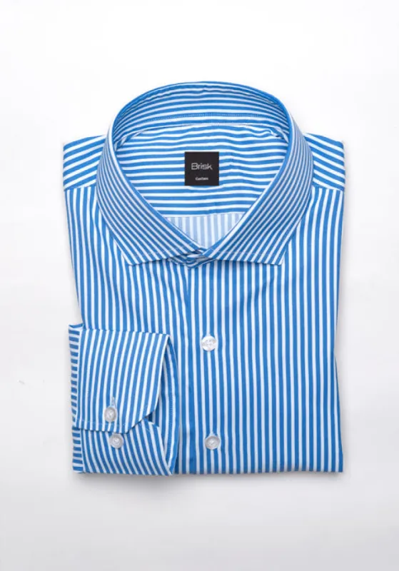 Royal Blue Performance Super Stretch Stripes Hidden Button Shirt - Wrinkle Free sold by Brisk Shirts