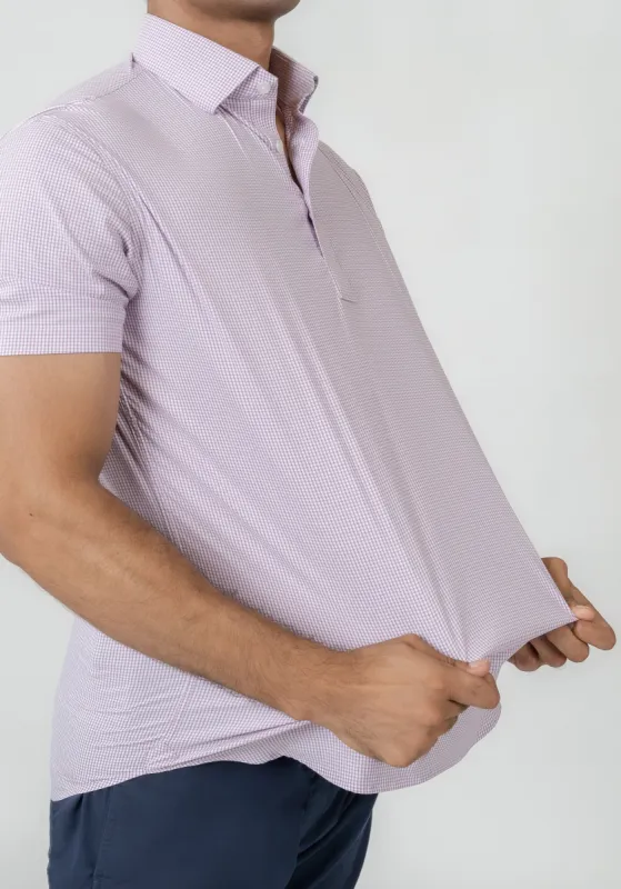 Wrinkle-Free Lilac Performance Stretch Mini Checkered Polo Shirt sold by Brisk Shirts