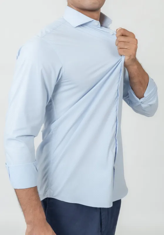 Wrinkle-Free Ice Blue Mini Checkered Performance Stretch Shirt sold by Brisk Shirts