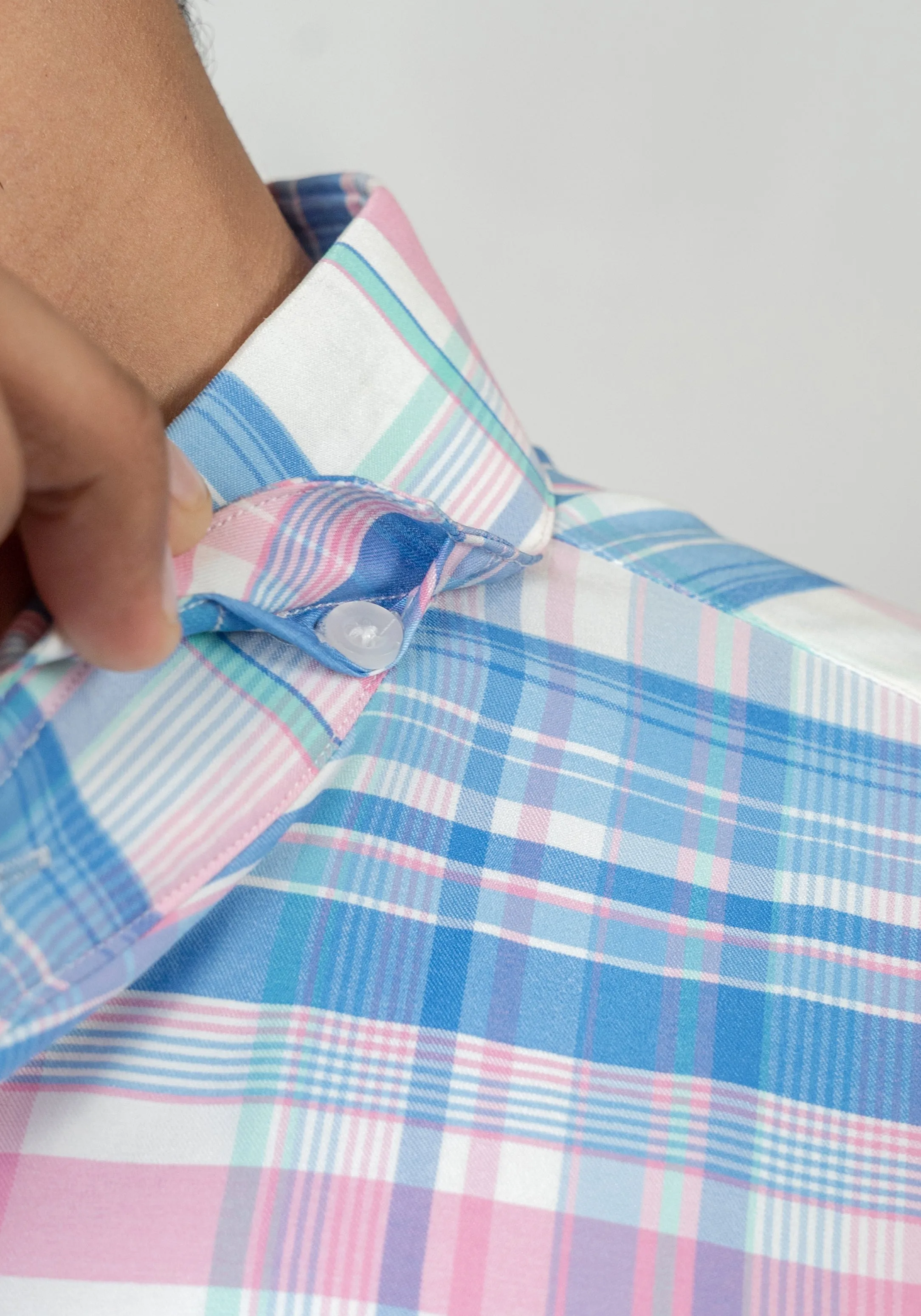 Wrinkle-Free Blue-Pink Performance Stretch Plaid Shirt sold by Brisk Shirts product image thumbnail 4
