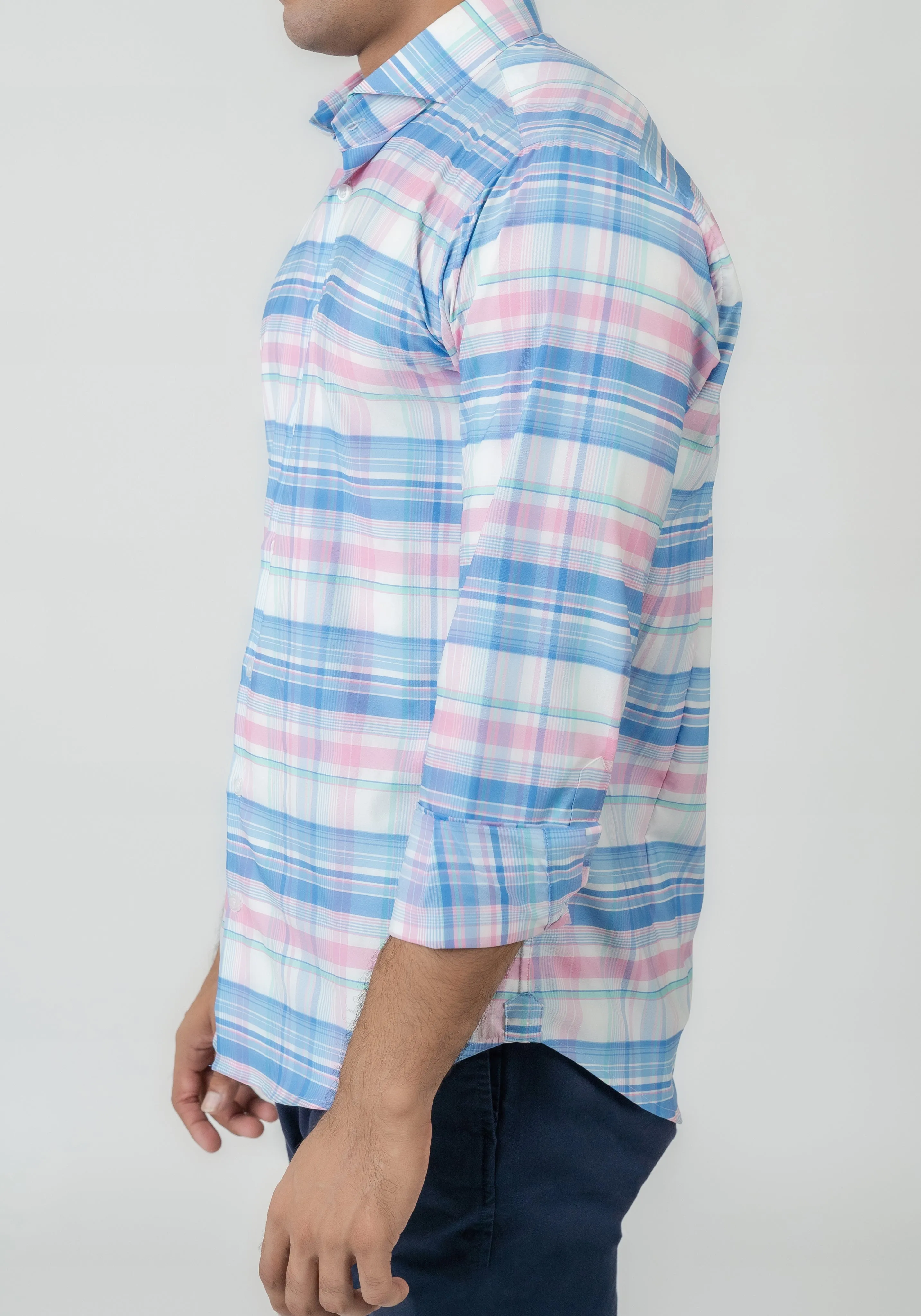 Wrinkle-Free Blue-Pink Performance Stretch Plaid Shirt sold by Brisk Shirts product image thumbnail 5