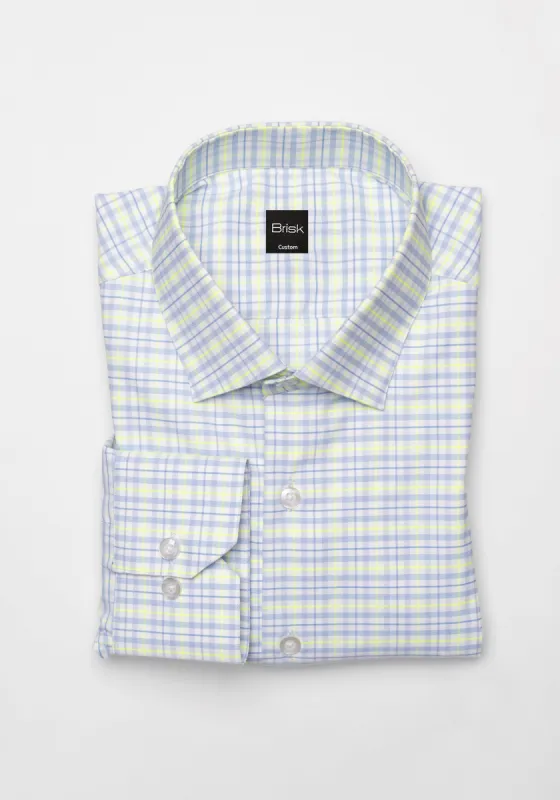 Wrinkle-Free Neon Green & Blue Tartan Performance Stretch Shirt - Cut Away Classic sold by Brisk Shirts