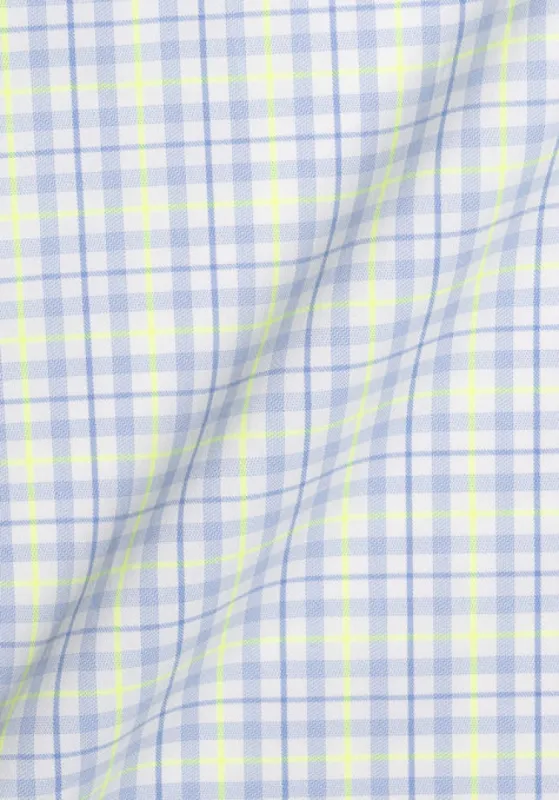 Wrinkle-Free Neon Green & Blue Tartan Performance Stretch sold by Brisk Shirts