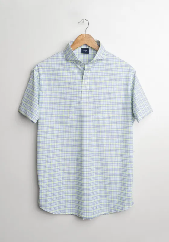 Wrinkle-Free Neon Green & Blue Tartan Performance Stretch Polo Shirt sold by Brisk Shirts