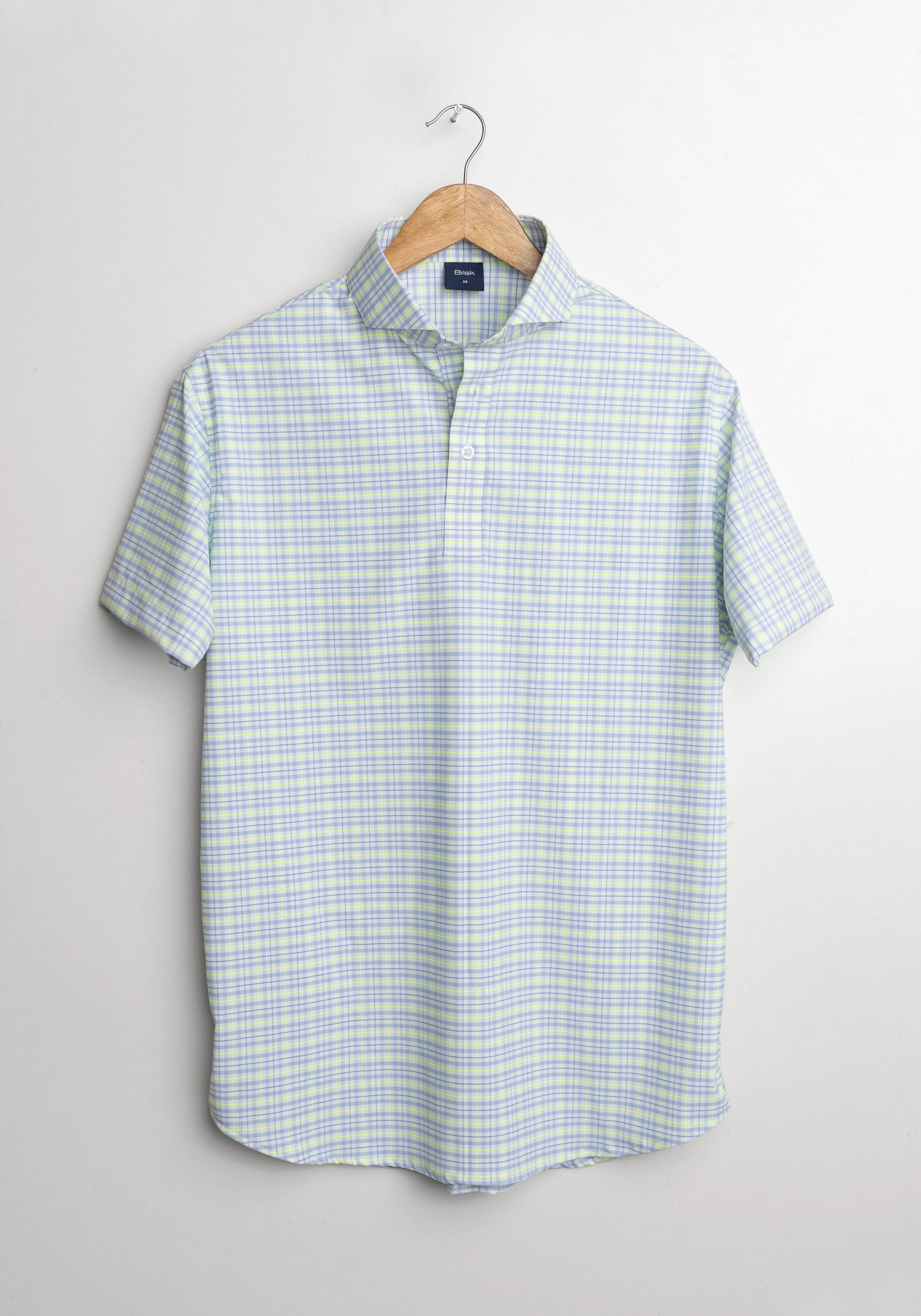 Wrinkle-Free Neon Green & Blue Tartan Performance Stretch Polo Shirt sold by Brisk Shirts