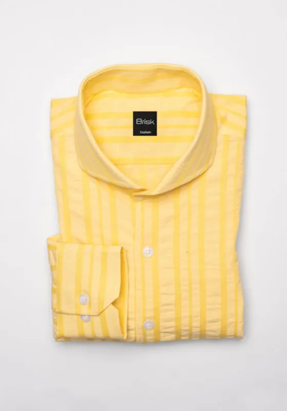 Bright Yellow Structured Bold Seersucker Stripes Shirt sold by Brisk Shirts