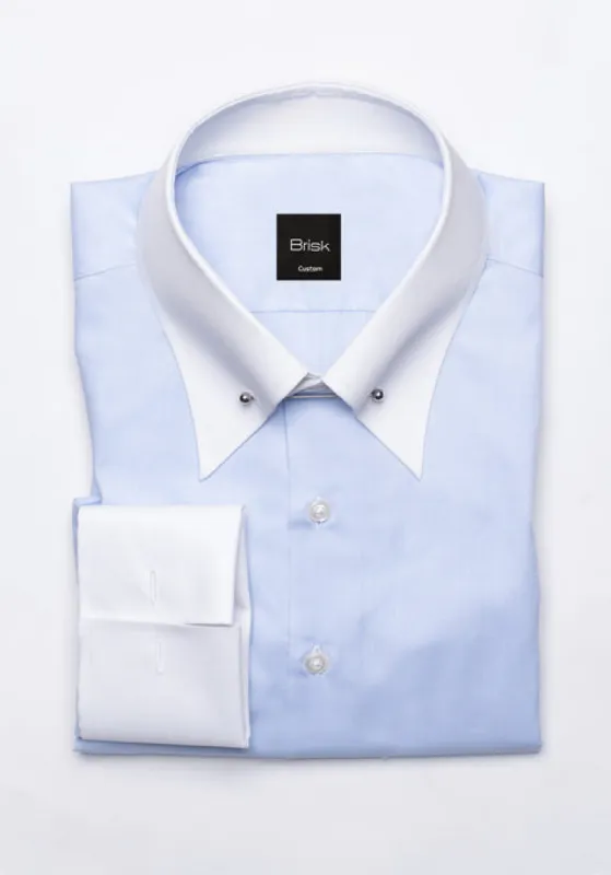 Sky Blue Twill Shirt - Contrast Pin Collar & French Cuffs sold by Brisk Shirts