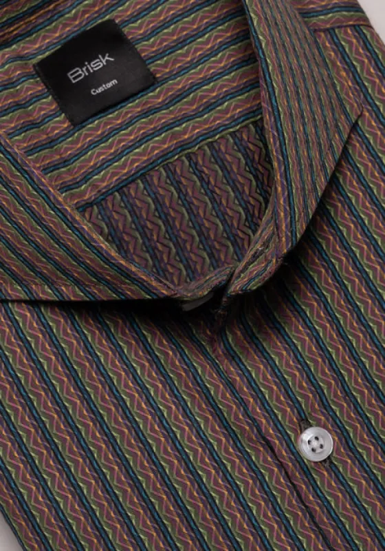 Egyptian Brown Multi-Color Pattern Stripes Shirt - Wrinkle Resistant made by Brisk Shirts