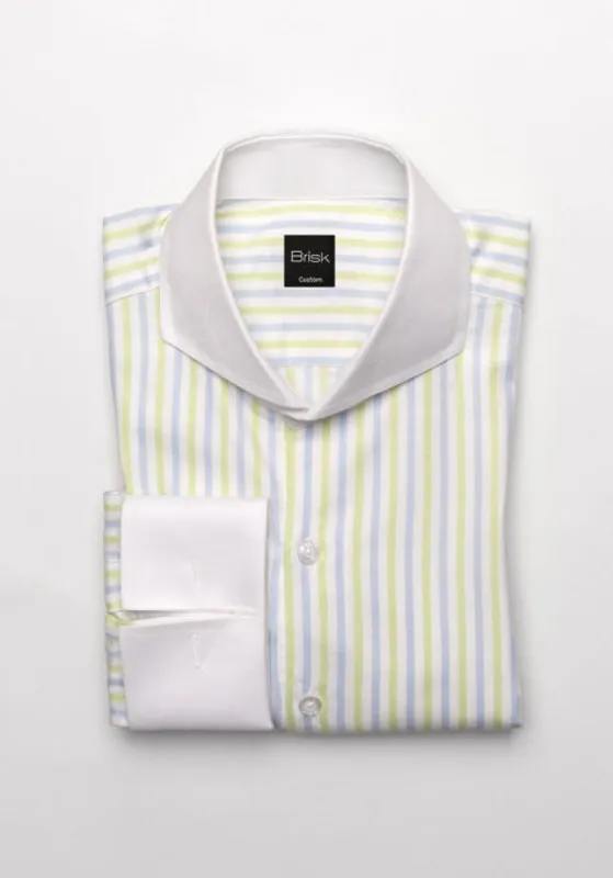 Egyptian Pastel Green Blue Structured Stripes Shirt - 2 Ply Cotton sold by Brisk Shirts