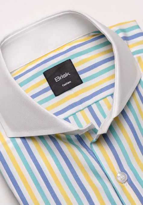Multi-Color Poplin Poly Stripes Shirt - Contrast Collar sold by Brisk Shirts product image thumbnail 2