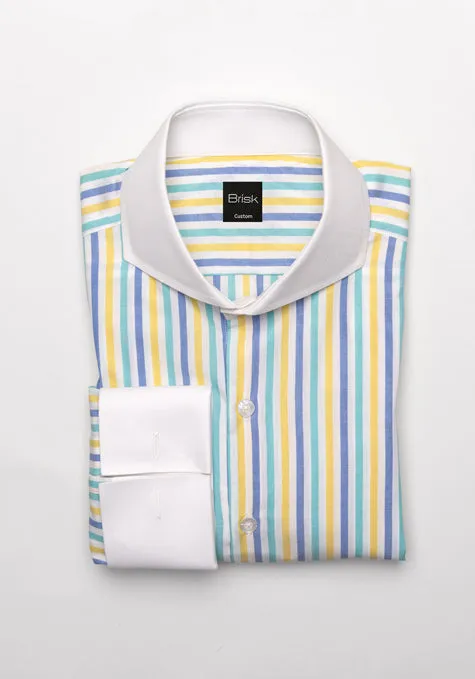 Multi-Color Poplin Poly Stripes Shirt - Contrast Collar sold by Brisk Shirts