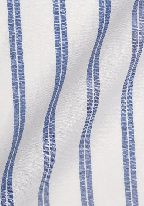 Dual Blue On White Cotton Linen Stripes sold by Brisk Shirts