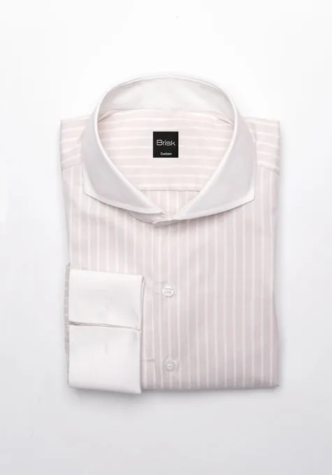 White On Light Tan Royal Oxford Stripes Shirt sold by Brisk Shirts